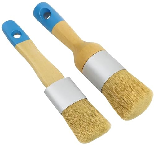2 Pcs Wax Brush Set, Natural Boar Bristle Chalk Paint Brushes for Furniture, Wood Handle Paste Brush – Versatile Radiator Paint Brush for Waxing, Painting & DIY Home Decor