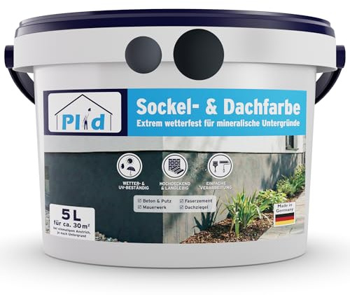 Plid Bas- och takfärg 5 l [antracitgrå] matt – fasadfärg utomhus, hög täckning, väderbeständig och UV-beständig med pärleffekt – för betong, gips, murverk, takpannor och fibercement – ca 30 m²