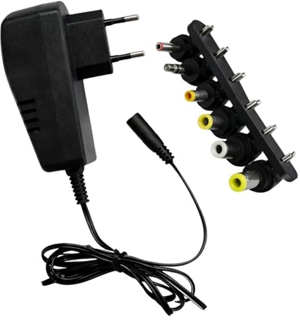 Adattatore di Alimentazione DC Universale 2A con Spina UE, Trasformatore Alimentatore Regolabile 3V 4,5V 5V 6V 7,5V 9V 12V, Con 6 Adattatori Inclusi