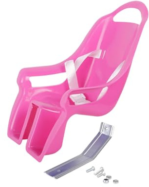 Puppensitz für Kinderfahrrad mit DIY Aufklebern und Montagezubehör, Puppen Fahrradsitz für Kinder, Sicherer Puppen-Fahrradsitz aus ABS inklusive Anschnallgurt, Kinderfahrrad Zubehör für Puppe (Rosa)