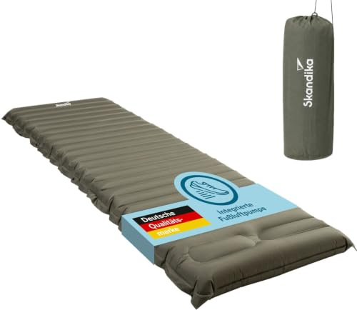 Skandika Luftmatratze Dromluft | aufblasbare Matratze, 205 x 65 cm, integrierte Fußpumpe, Druckknöpfe, wasserabweisend, 8 cm dick, kleines Packmaß, Tragetasche | für Camping, Outdoor, Wandern