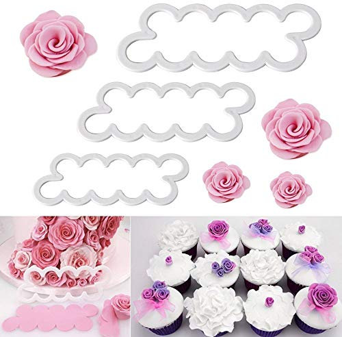 WADY Assortimento di 3 stampi per torte a forma di rosa, 3 diverse misure