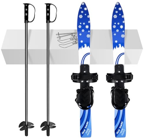 Odoland Kid's Beginner Snow Skis and Poles, Low-Resistant Ski Boards for Age 4 and Under, Lightweight, Sturdy and Safe, Blue