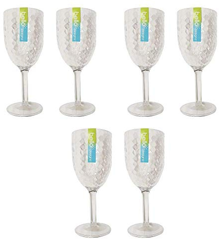 Bello Pack of 6 Plastic Wine Goblet Dimple Glasses