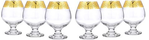 Gold Rimmed Brandy Snifter 6-piece Glass Set Greek Key Pattern - Contemporary Drinkware