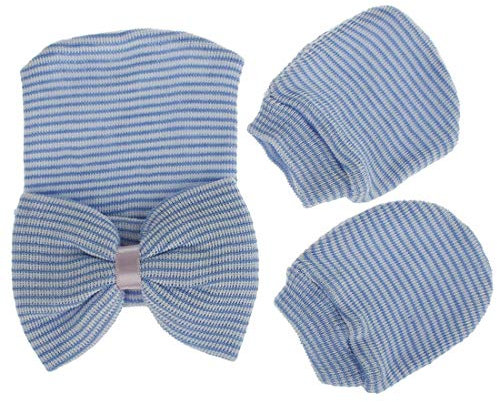 Yixda Neugeborene Mütze und Fäustlinge Set Baby Handschuhe Beanie Hüte 0-6 Monate (Blau)