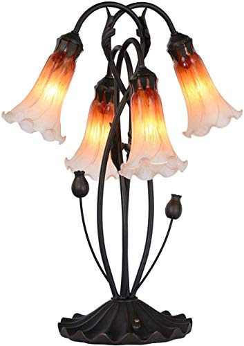 Bieye L30699 - Lámpara de mesa de cristal soplado estilo Tiffany con pantalla de cristal de 10,16 cm de ancho para mesita de noche, sala de estar, dormitorio, 4 luces, color naranja