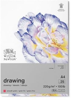 Winsor & Newton 6689741 Zeichenpapier im Block - 25 Blatt A4, 220g/m², feine Körnung, natürliches Weiß, säurefrei in archivierbarer Qualität, Alterungsbeständig für Fineliner, Tusche, Buntstift