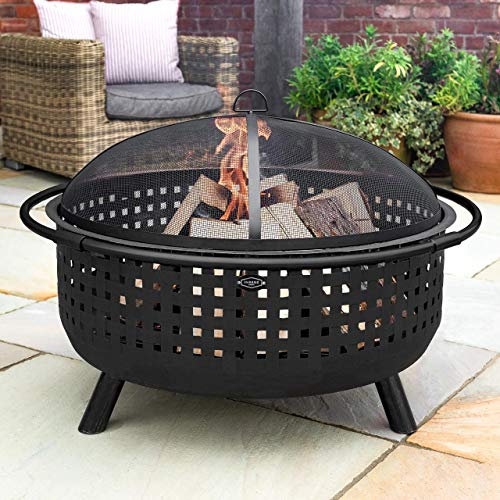 Harrier Outdoor Feuerschalen [5x Stilen] – Feuerschalen für den Garten | Geeignet für Holz & Kohle | Optionaler Grillrost | Feuerstelle Outdoor (Feuerschale nur, Feuerschale mit Funkenschutz [107 cm])
