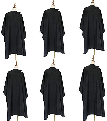 Salon Barber Hairdressing Capes with Snaps Hair Cutting Cape Hair Stylist for Women Men Adults Kids Black Waterproof (6PCS)