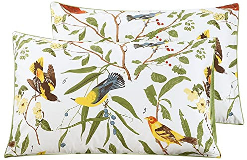 STYHO 100% Egyptian Cotton Floral Printed Pillow Cases 2 Pack Decorative Rectangular Standard Size Pillow Cover for Hair and Skin Fade Resistant and Anti Wrinkle(Green,50 x 75cm)