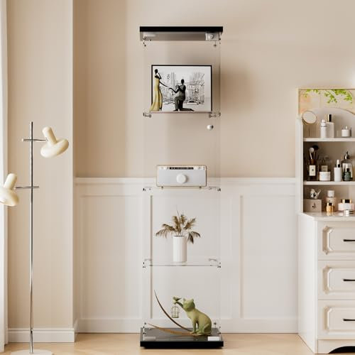 AUFHELLEN Glasvitrine Standvitrine in Schwarz, 164x42.5x36.5CM Modern Glas Vitrine Vitrinenschrank mit 4 Böden aus ESG für Sammlerstücke Bücher Wein
