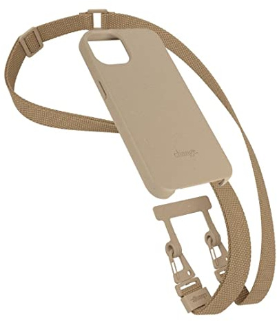 Woodcessories - Nachhaltige Handykette abnehmbar kompatibel mit iPhone 14 Hülle mit breitem Gurt Taupe - biologisch abbaubar