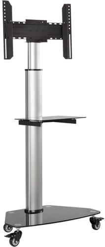 Tripp Lite Mobile Rolling TV Stand Cart with Mount for 37” – 70” Televisions, Elegant Glass Base and Shelf, Adjustable 65” – 84” Height, Durable Steel, 5-Year Warranty (DMCS3770SG75)