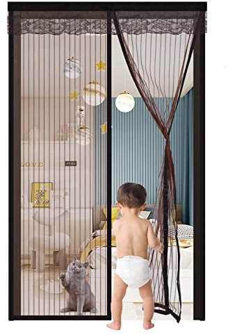 Fliegengitter Tür Magnet 105x210cm,Balkontür Insektenschutz Fliegenvorhang Magnetisch Türe,Magnetvorhang Türvorhang,Insektengitter schutzvorhang für türen,Braun