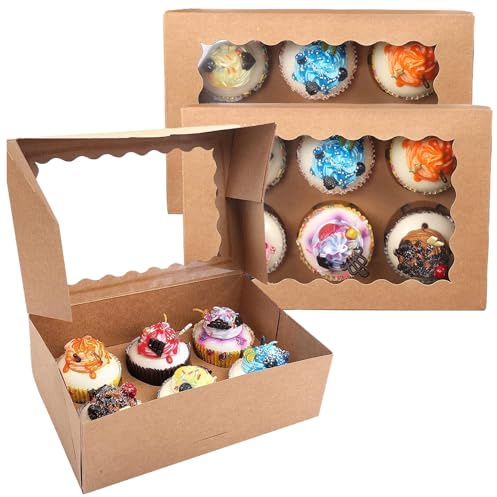 Allbusky 20PCS Cake Boxes 6 Holes Cupcake Boxes, Paper Bakery Boxes, Cupcake Carrier with Window, Paper Treat Boxes for Christmas Baby Shower Wedding Party Favors