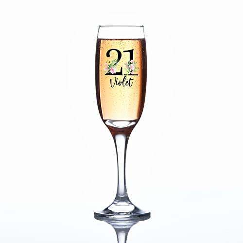 ukgiftstoreonline Personalised 21st Birthday Floral Champagne Prosecco Glass Gift for Her