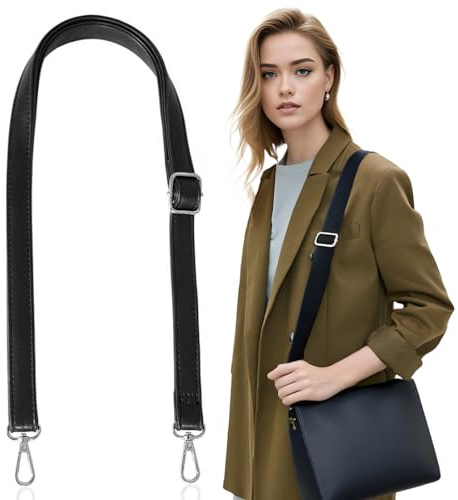 PLABBDPL Äkta läderrem, justerbar axelväska, justerbar PU-axelrem, crossbody väska ersättning (svart)