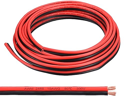 QUARKZMAN 10AWG Elektrischer Draht 2x5,26 mm² Strom und Kupfer Rot Schwarz | Kabel 6 Meter Weich flexibel Verlängerungskabel UL2468 Mantelleitung Gerätekabel PVC Silkon 2 adrig Elektrokabel