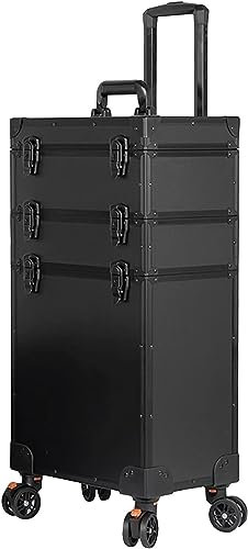 Kosmetikkoffer Pilotenkoffer Beauty Case Reisetrolley Friseurkoffer Kosmetik Trolley, Kosmetik Trolley Rollkoffer 3 In 1 Schminkkoffer, Kosmetikkoffer Mit Licht Und Spiegel,Schwarz Groß Kosmetikkoffer