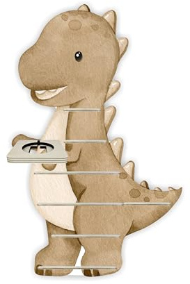Farbklecks-Collection Tonie Regal Dino braun, Wandregal für bis zu 35 Hörfiguren, Maße 48 x 77 cm, mit speziellem Ablagefach kompatibel mit Toniebox, handgefertigt in Deutschland