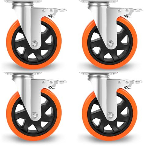 W B D WEIBIDA Schwerlastrollen 150mm, 4 Rollen mit Bremse Doppelverriegelung Tragkraft 1000KG, Langlebige, Leise und Robuste Möbelrollen, Polyurethan Rollen Groß für Werkbänke und Industrielle
