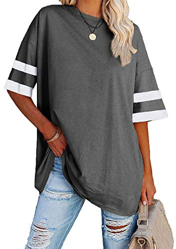 Ebifin Maglietta da donna oversize, scollo rotondo, a maniche corte, casual, casual, casual, estiva.