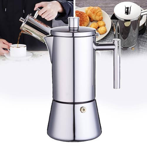 PLABNK Moka-Kanne/Espressokanne, 4/6/10 Tassen Optional, Verbrühschutz (Griff/Deckel) + Auslaufsicherer Auslauf/Nicht Leicht Zu Spritzen, Mit Silikondichtungen, Für Schule, Büro,500ml