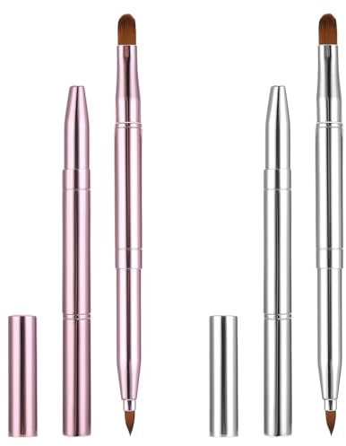 Confezione da 2 pennelli retrattili per rossetto, pennelli per trucco labbra a doppia estremità, retrattili, con cappuccio, lucidalabbra, rossetto, applicatore da viaggio