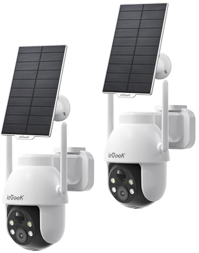 ieGeek 3MP Camara Vigilancia WiFi Exterior Solar con Bateria Sin Cables, Camara Vigilancia Exterior Solar Visión Nocturna Color, PTZ 360° App Remoto, Humana Detección, IP65, Voz Bidireccional (2PCS) | Sin Cables, Visión Nocturna Color, PTZ 360°, App Remoto, Detección Humana, IP65, Voz Bidireccional