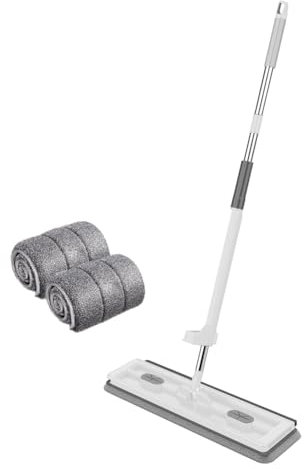 JUCHRZEY 2/4/6 Piezas Juego de Trapeador de Piso con Almohadillas de Microfibra Trapeador de Piso de Madera Dura Giratorio de 360 ​​​​Grados Trapeador de Piso Plano con Tubo de Acero Inoxida