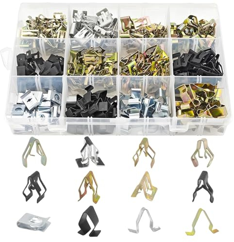 Ktnyl Metall Zierleiste Federclip Auto, Dashboard Metallclip, 240 Stü | Innenverkleidung Befestigungs Metall Clip, 12 verschiedene, C-clip, Kofferraum Verkleidung Befestigungs Klammern