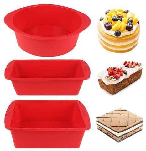 Mlying 3 Stück Silikon Kuchenform, Silikon-Backform Set, Kuchenform Hitzebeständig Backform für Kuchen, Brot, Quiche (Rot, Quadratisch)