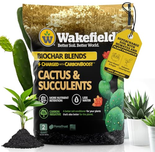Wakefield Biochar Blend Potting Mix for Cactus & Succulent – Premium Potting Soil Blend with CarbonBoost Technology for Superior Drainage, Moisture Retention & Root Growth – 2 QT Organic Soil Mix