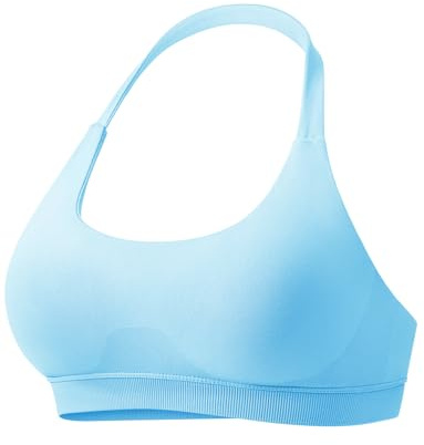 VOYJOY Women Workout Impact Bras Medium Low Support Halter Sports Bras Seamless Open Back Gym Padded Yoga Crop Top Light Blue M