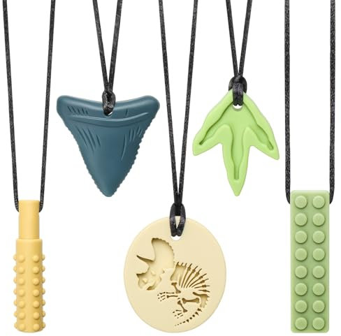 CLDY Kaukette für Kinder, 5 Stück Sensory Kauen Halskette, Kau-Charm, Beißring aus Silikon BPA-frei, Autismus-Spielzeug für Jungen und Mädchen, perfekt für Kinder mit ADHS, Beißende, Fingernägel Kauen