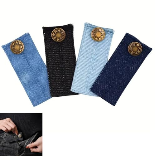 Hawfund 4 Stück Hosenbund-Erweiterung (5-8cm Verstellbar) – Elastische Taillenverlängerung mit Metallknopf für Jeans & Schwangerschaft – Atmungsaktives Material, Waschbar bis 40°C