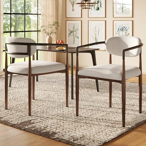 Idemon Sillas de comedor de alta calidad de tela de lino (2 unidades), simple y moderna, silla ergonómica con diseño de pie ajustable
