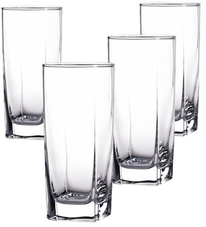 Supercap - Verres à vin highball, verres à vin en cristal, tasses en verre à fond carré, verres refroidisseurs de boissons pour cocktail, café glacé, bière, whisky, vin, eau, ancienne (clear, 4pcs)