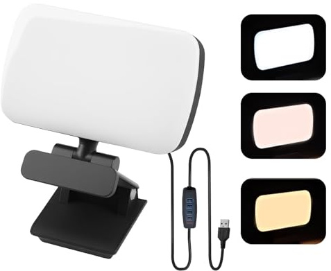 Iluminación De Videoconferencia con Clip & Cable USB 360°Ajustable 3 Modo y 120 Luces LED Selfie, CRI 90+ (3000K - 6500K) Luz de Computadora para Videoconferencia, Streaming, Iluminación Fotográfica