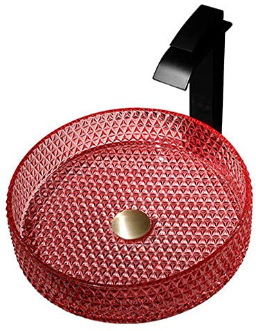 Lavabo rotondo in vetro di cristallo con rubinetto a cascata Lavello da appoggio in rilievo con diamante per bagno e guardaroba Elegante design cilindrico Lussuoso arredamento per la casa.
