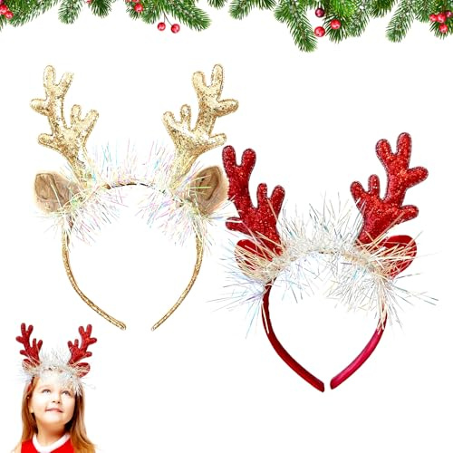 Spiritzohic Bandeaux,Serre-tête de Noël, 2 pièces Bandeau de renne Bandeaux de Décoration de Fête,Accessoires pour Fête Noël de Enfant Adultes