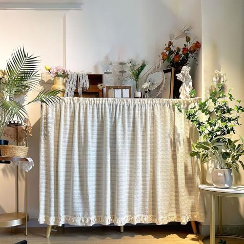 Schrankvorhang Küche Scheibengardine mit KräUselband Retro-Kurz Schrank Vorhang für Kleines Fenster Regale Staubdichter Privatsphäre Beige Land Bistrogardine