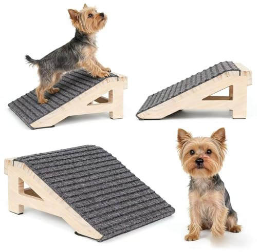 KISIMUY Wood Dog Ramp Stairs for Outdoor, Low Angle Dog Ramp for Stairs | 4.3H, 2 Pack, ups to 200lbs, Premium Solid Wood, Anti-Slip Carpet Surface, Dog Stairs for Small Dogs, Footrest & Stretcher