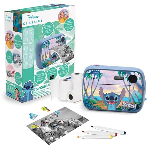 Lexibook, Disney Stitch StarCAM Print Appareil Photo, DJ150DLXB | Imprimante instantanée, photo et vidéo, carte SD 32 Go, 10 rouleaux d'autocollants inclus