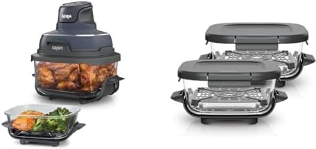 Ninja CRISPi Friteuse sans huile portable, 3,8L, 4-en-1 : Frire sans huile, Rôtir, Garder au chaud, Recroustiller, FN101EUGY + Ninja CRISPi 2 boites en verre sous vide TempWare XSKLIDPLT2EUUK
