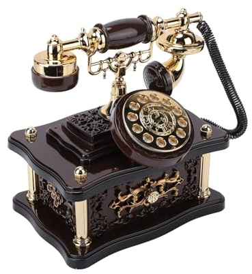 Luocute Vintage-Telefon-Spieluhr, Handgefertigte Retro-Holz-Schmuckschatulle mit Schublade für Heimdekoration, Geburtstag für Damen und Herren, Einzigartiger Antiker Stil (Braunes quadratisches
