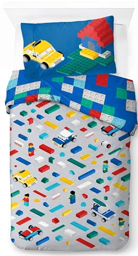 Jay Franco Lego Set Copripiumino – Biancheria da Letto Super Morbida per Bambini con Federa, SOLO COPRIPIUMINO (Imbottitura Non Inclusa), Multicolore, 2 Pezzi Singolo