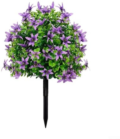 Solaughguy Künstliche Buchsbaum-Formschnittkugel mit lebendigen gemischten Blumen, 60 cm, für Innen- und Außenbereich, Blumendekor für Gärten, Terrassen und Veranden, UV-beständiges PE-Laub, Boden