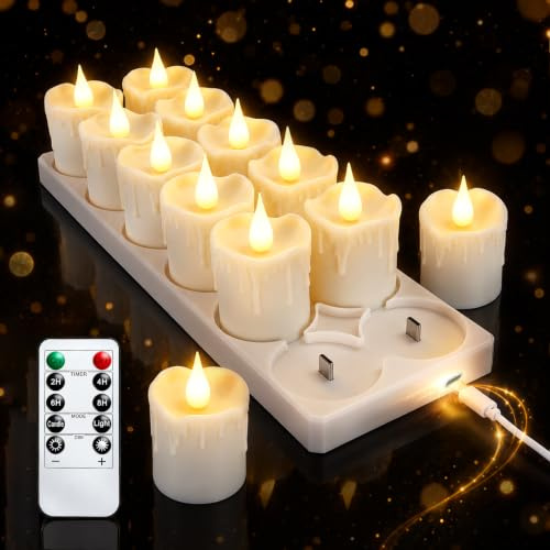 12 Velas LED Recargables con Base de Carga y Mando a Distancia